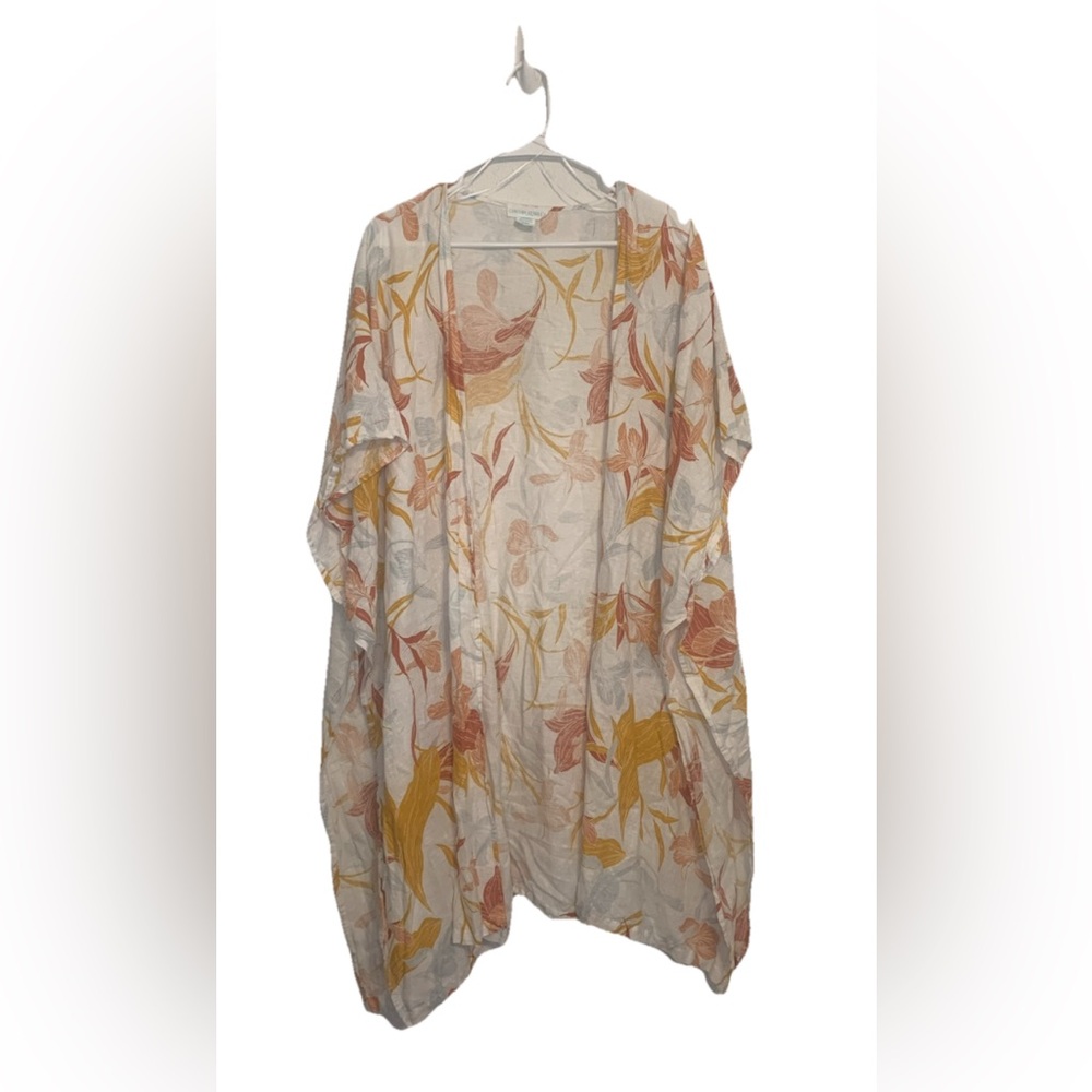 Cynthia Rowley Women’s One Size Linen Open Kimono Floral Tropical Beach - Picture 1 of 8